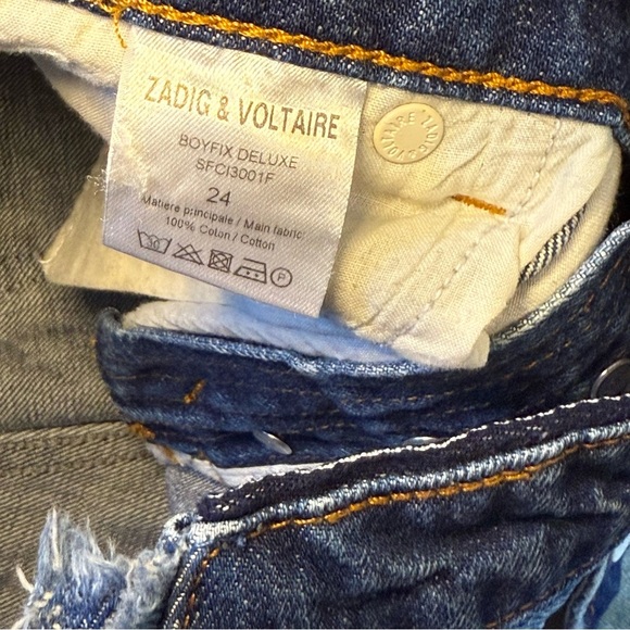 ZADIG & VOLTAIRE DELUXE Boyfriend Patchwork Denim Jeans size 24 Ankle Cropped - Picture 3 of 7